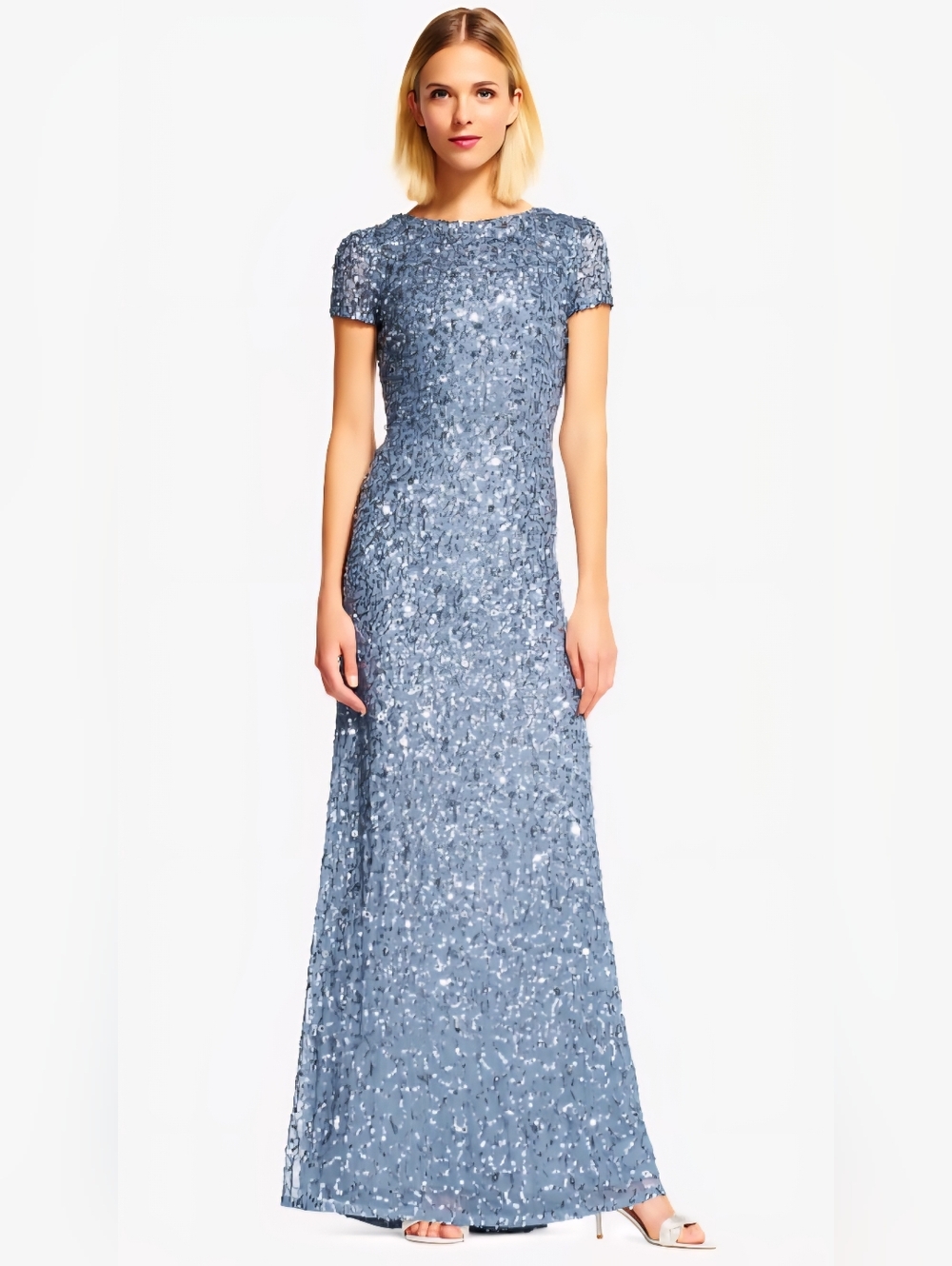 Adrianna Papell Nile Blue Sequin Wedding Guest‎ Dress Size 8 NWT w Garment Bag